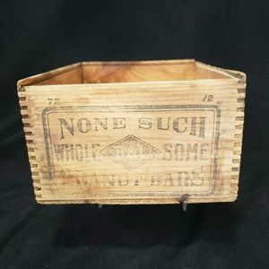 Antique Wooden Box None Such Peanut Bars Primitive Crate Country Shabby Chic